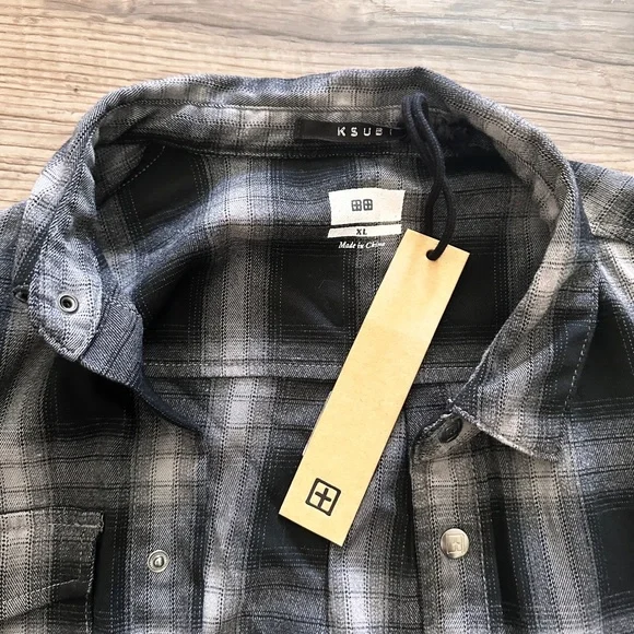 NWT Ksubi Consciousness Plaid Print Flannel Shirt Men's Size XL Ombre Gray Black - Picture 8 of 16